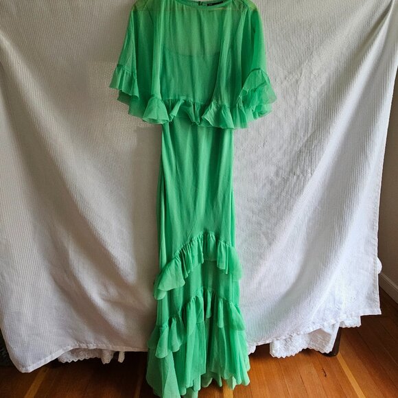 ASOS DESIGN cape overlay ruffle bias maxi dress in bright green - Picture 8 of 11